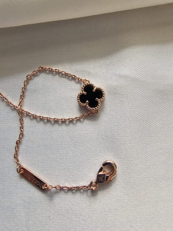 Van cleef modeli tek yapraklı küçük yonca doğal taş siyah vca rose bileklik