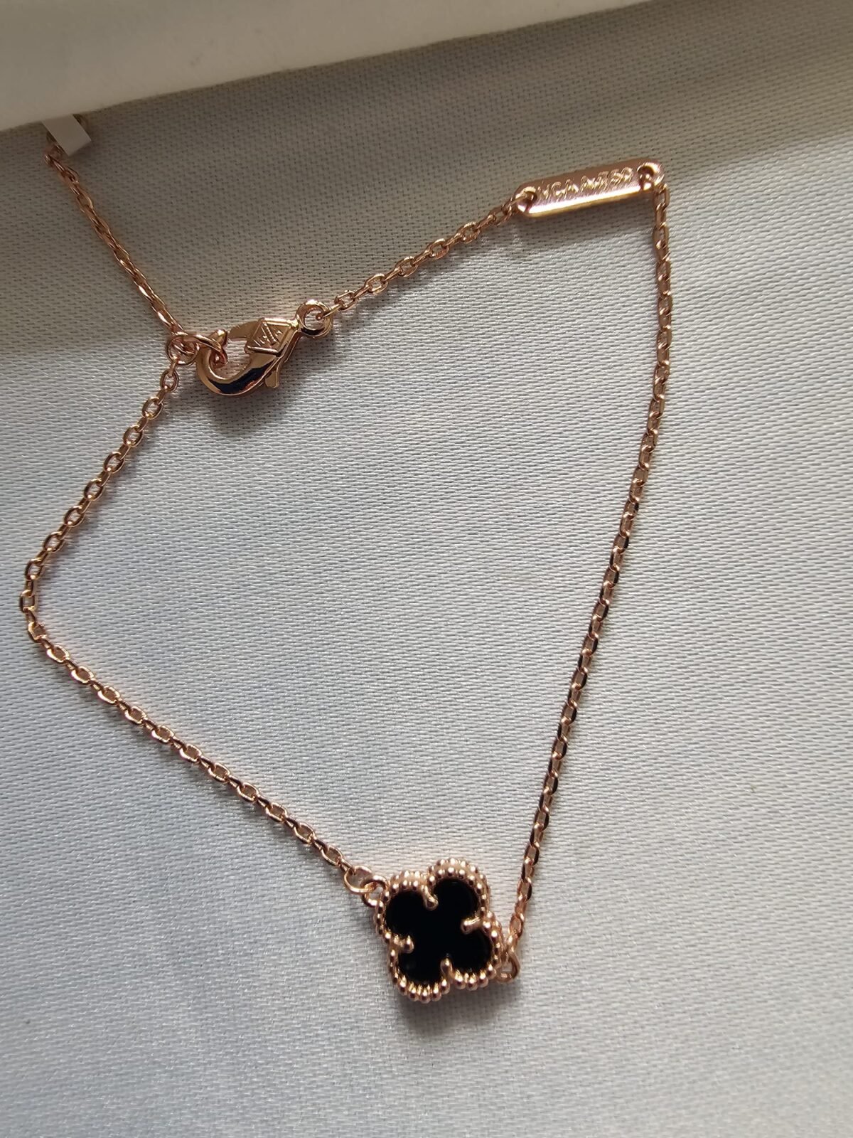 Van cleef modeli tek yapraklı küçük yonca doğal taş siyah vca rose bileklik