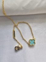 Van cleef modeli tek yapraklı küçük yonca doğal taş turkuaz vca gold bileklik