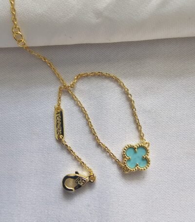 Van cleef modeli tek yapraklı küçük yonca doğal taş turkuaz vca gold bileklik