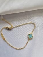 Van cleef modeli tek yapraklı küçük yonca doğal taş turkuaz vca gold bileklik