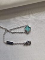 Van cleef modeli tek yapraklı küçük yonca doğal taş turkuaz vca gümüş bileklik