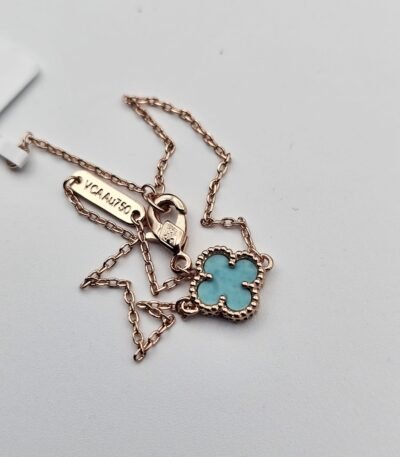 Van cleef modeli tek yapraklı küçük yonca doğal taş turkuaz vca rose bileklik