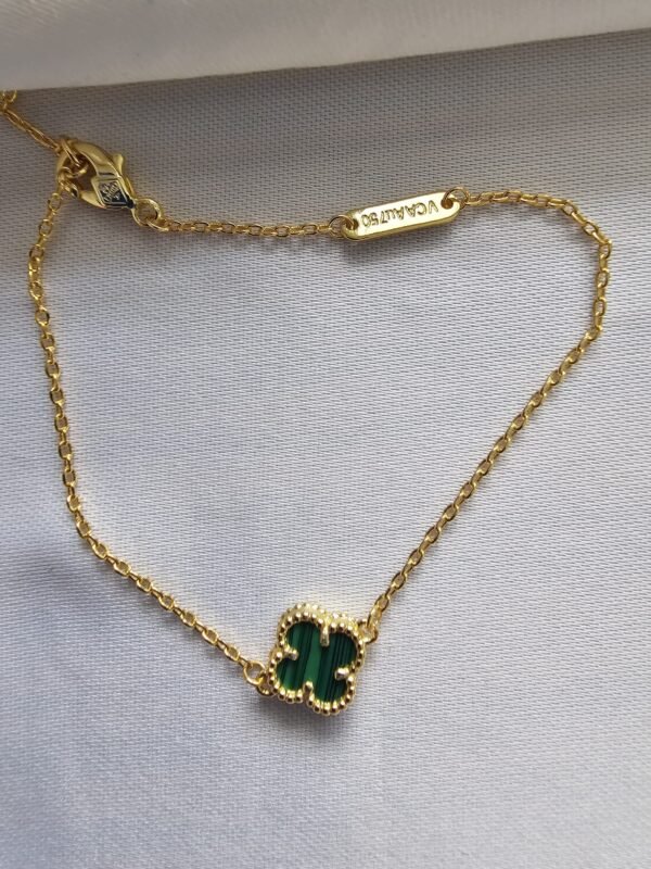 Van cleef modeli tek yapraklı küçük yonca doğal taş zümrüt yeşili vca gold bileklik