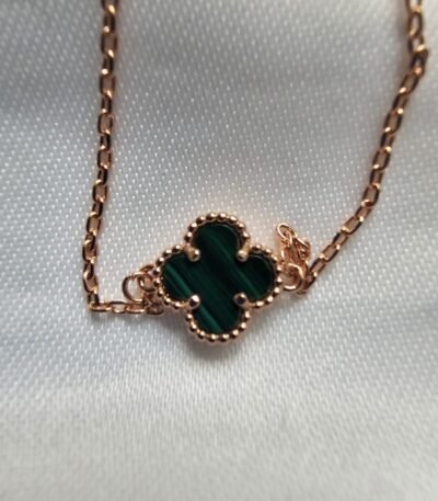 Van cleef modeli tek yapraklı küçük yonca doğal taş zümrüt yeşili vca rose bileklik