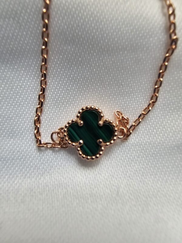Van cleef modeli tek yapraklı küçük yonca doğal taş zümrüt yeşili vca rose bileklik