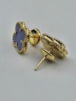 van cleef modeli büyük yonca doğal taş açık mavi gold altın vca küpe