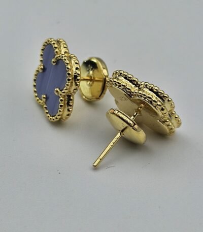 van cleef modeli büyük yonca doğal taş açık mavi gold altın vca küpe