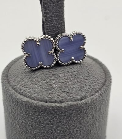 van cleef modeli büyük yonca doğal taş açık mavi gümüş vca küpe