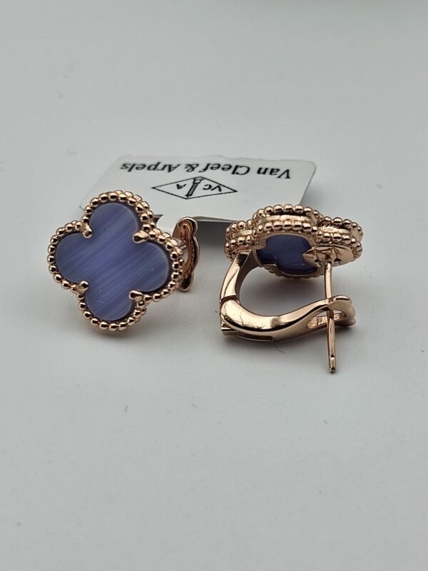 van cleef modeli büyük yonca doğal taş açık mavi rose omega vca küpe