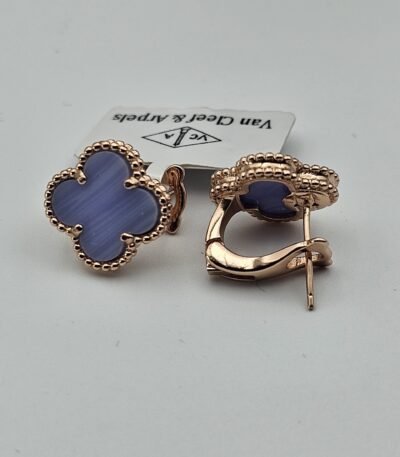 van cleef modeli büyük yonca doğal taş açık mavi rose omega vca küpe