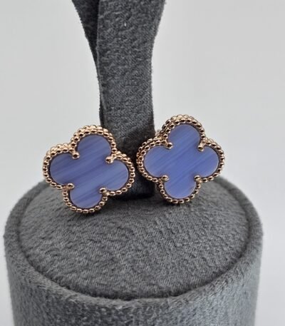 van cleef modeli büyük yonca doğal taş açık mavi rose vca küpe