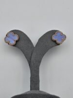 van cleef modeli büyük yonca doğal taş açık mavi rose vca küpe