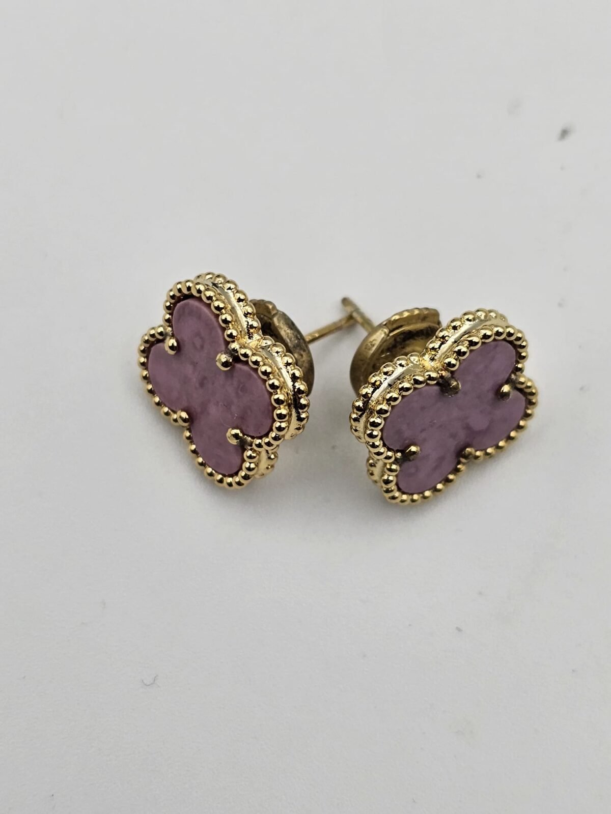 van cleef modeli büyük yonca doğal taş açık pembe gold altın vca küpe