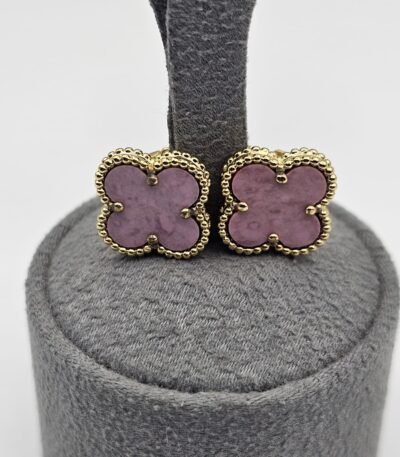 van cleef modeli büyük yonca doğal taş açık pembe gold altın vca küpe