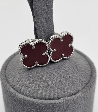van cleef modeli büyük yonca doğal taş kırmızı gümüş vca küpe