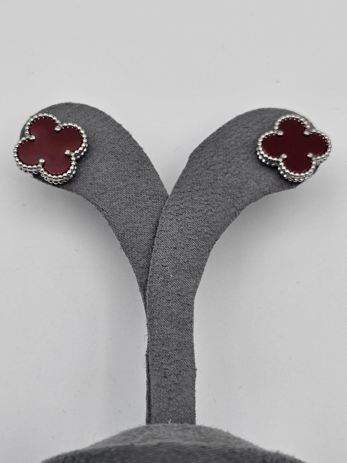 van cleef modeli büyük yonca doğal taş kırmızı gümüş vca küpe