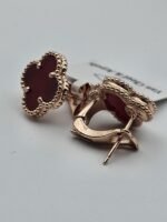 van cleef modeli büyük yonca doğal taş kırmızı rose omega vca küpe
