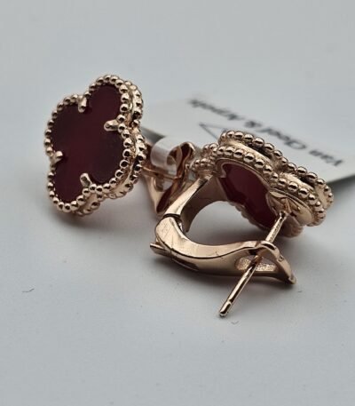 van cleef modeli büyük yonca doğal taş kırmızı rose omega vca küpe