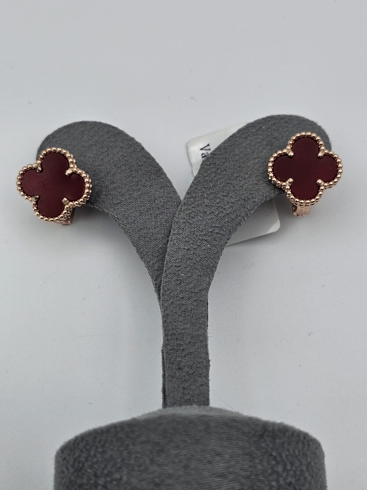 van cleef modeli büyük yonca doğal taş kırmızı rose omega vca küpe