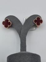 van cleef modeli büyük yonca doğal taş kırmızı rose omega vca küpe