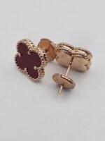 van cleef modeli büyük yonca doğal taş kırmızı rose vca küpe