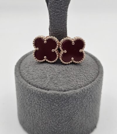 van cleef modeli büyük yonca doğal taş kırmızı rose vca küpe