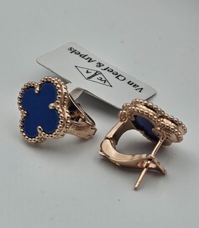 van cleef modeli büyük yonca doğal taş mavi rose omega vca küpe