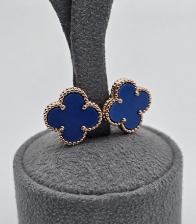 van cleef modeli büyük yonca doğal taş mavi rose vca küpe