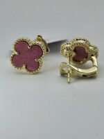van cleef modeli büyük yonca doğal taş pembe gold altın omega vca küpe