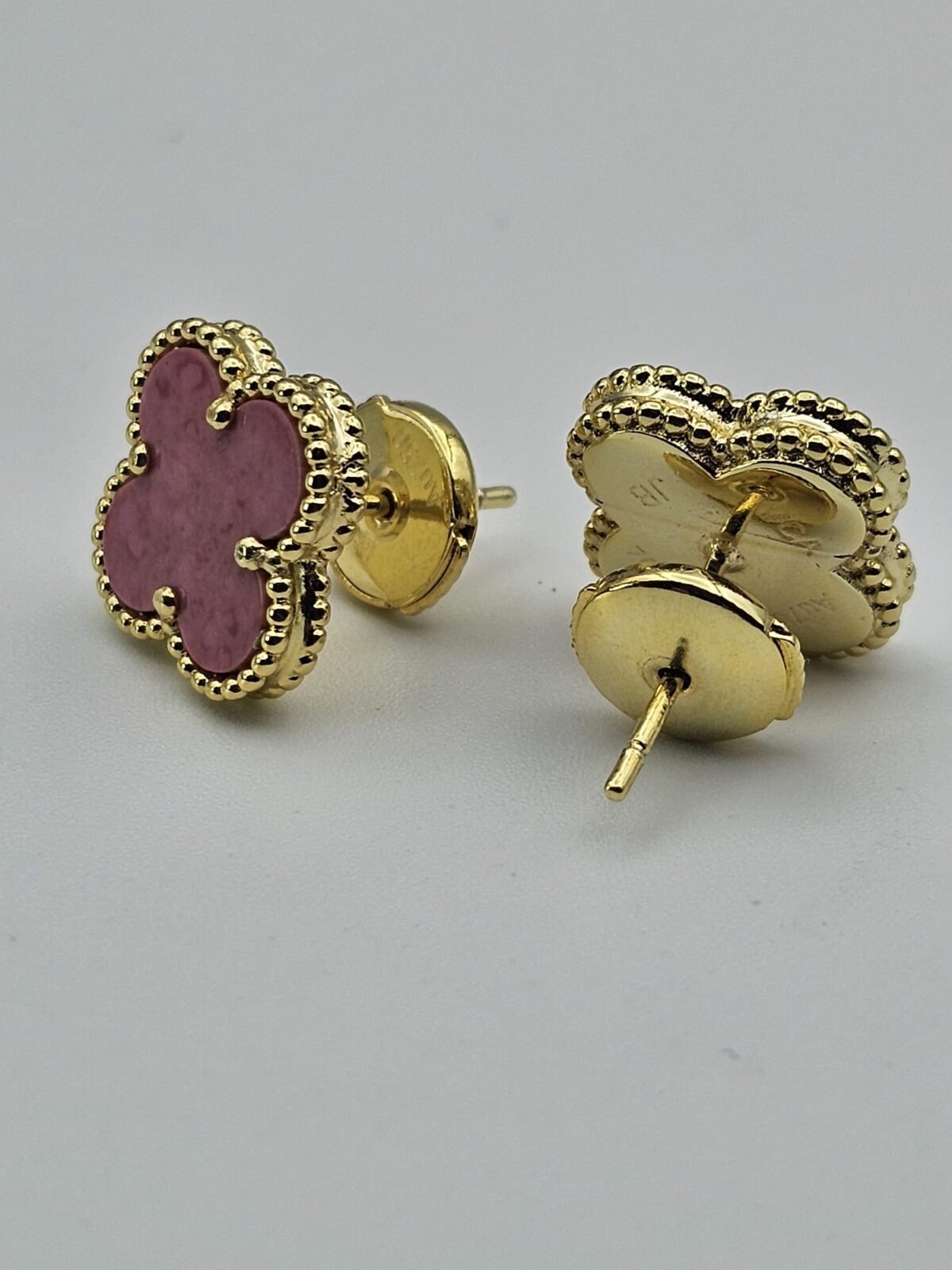 van cleef modeli büyük yonca doğal taş pembe gold altın vca küpe