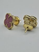 van cleef modeli büyük yonca doğal taş pembe gold altın vca küpe