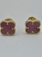 van cleef modeli büyük yonca doğal taş pembe gold altın vca küpe
