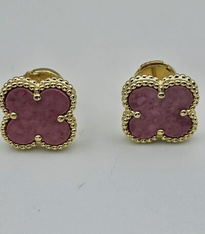 van cleef modeli büyük yonca doğal taş pembe gold altın vca küpe
