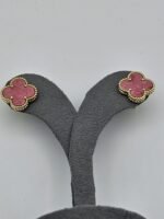 van cleef modeli büyük yonca doğal taş pembe gold altın vca küpe