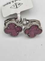 van cleef modeli büyük yonca doğal taş pembe gümüş omega vca küpe