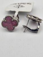 van cleef modeli büyük yonca doğal taş pembe gümüş omega vca küpe