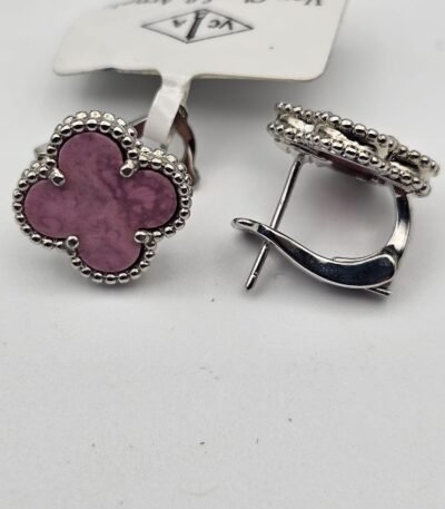 van cleef modeli büyük yonca doğal taş pembe gümüş omega vca küpe