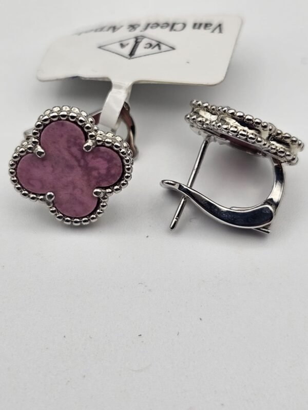 van cleef modeli büyük yonca doğal taş pembe gümüş omega vca küpe