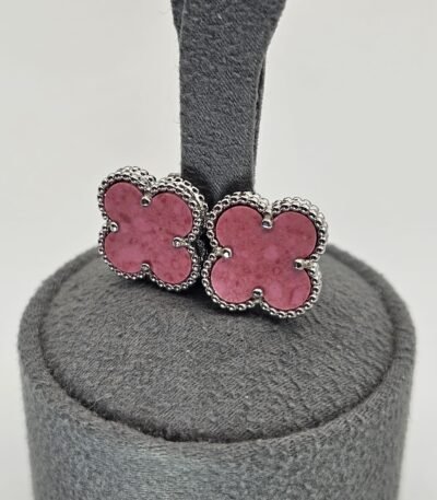 van cleef modeli büyük yonca doğal taş pembe gümüş vca küpe