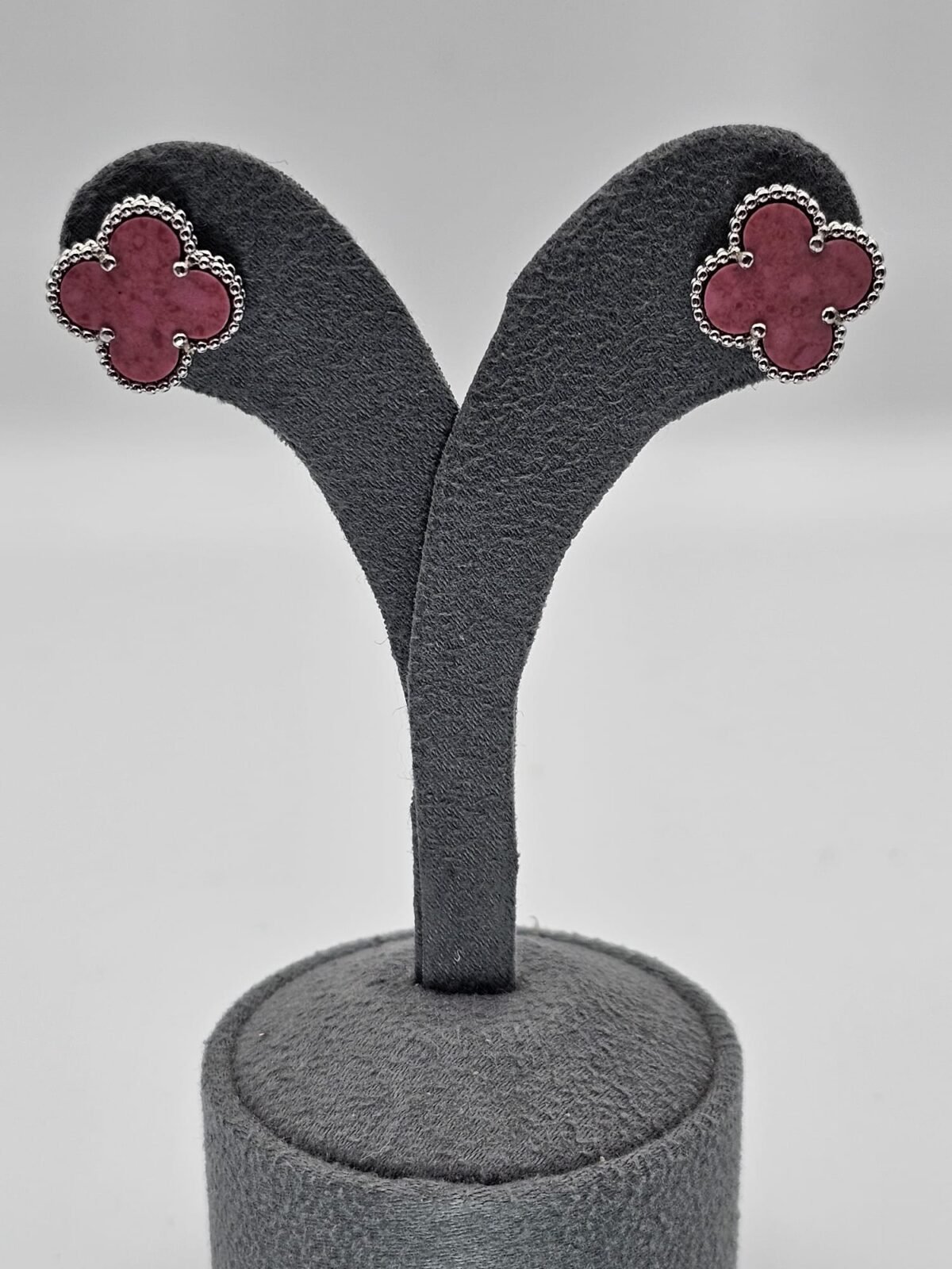 van cleef modeli büyük yonca doğal taş pembe gümüş vca küpe