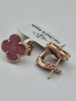 van cleef modeli büyük yonca doğal taş pembe rose omega vca küpe