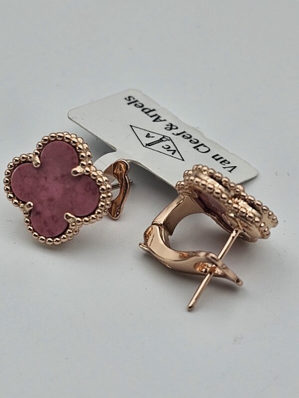 van cleef modeli büyük yonca doğal taş pembe rose omega vca küpe