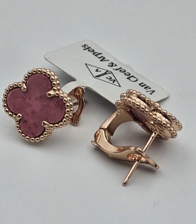van cleef modeli büyük yonca doğal taş pembe rose omega vca küpe