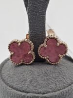 van cleef modeli büyük yonca doğal taş pembe rose omega vca küpe