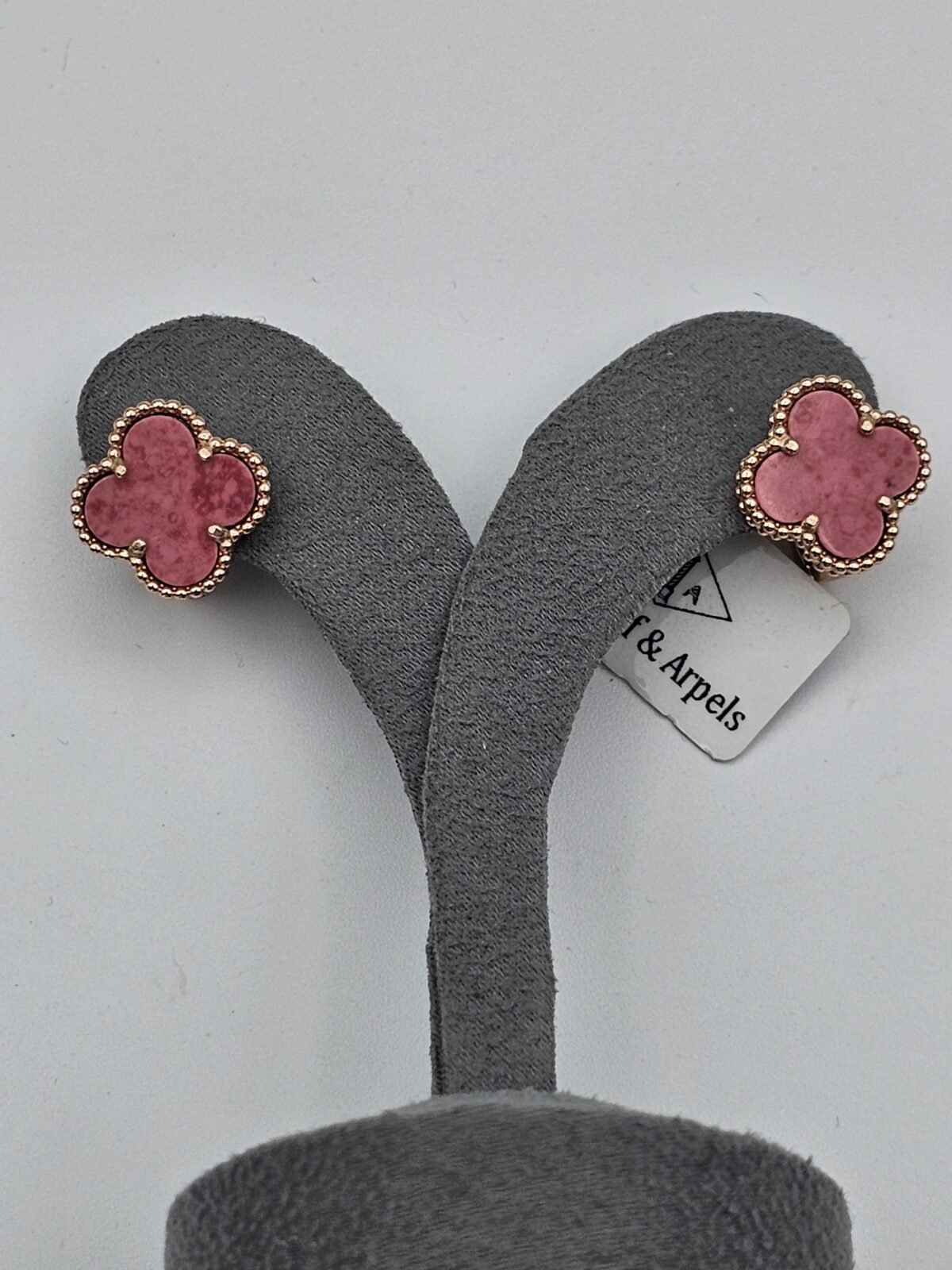 van cleef modeli büyük yonca doğal taş pembe rose omega vca küpe
