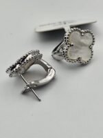 van cleef modeli büyük yonca doğal taş sedef beyaz gümüş omega vca küpe