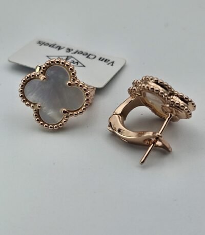 van cleef modeli büyük yonca doğal taş sedef beyaz rose omega vca küpe