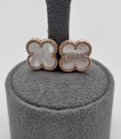 van cleef modeli büyük yonca doğal taş sedef beyaz rose vca küpe