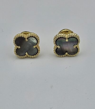 van cleef modeli büyük yonca doğal taş sedef gri gold altın vca küpe